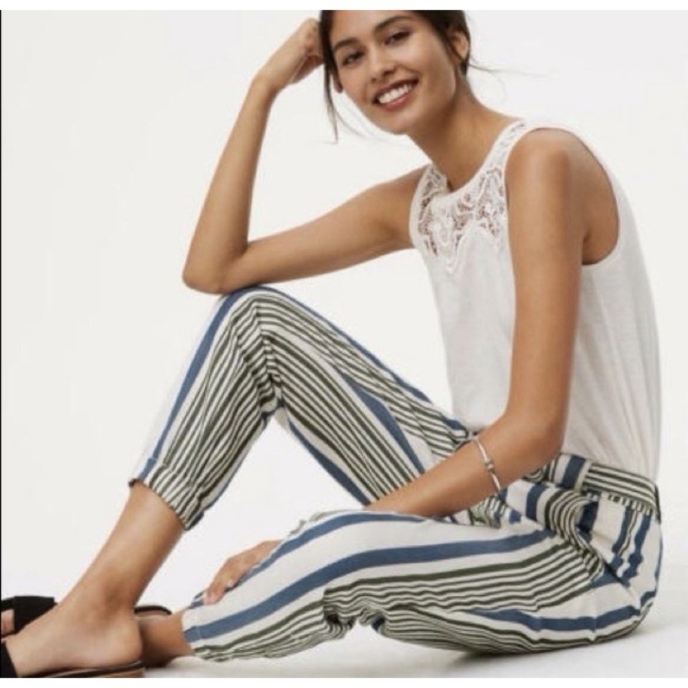 Ann Taylor Loft Women's Striped Blue Green Comfort Ankle Zip Jogger Pant Size 6